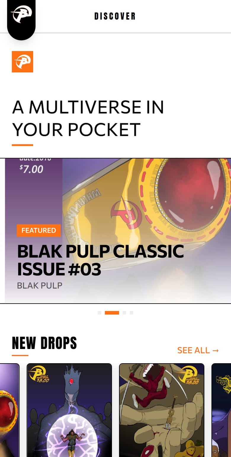 The B Pagez app: Discover, “A multiverse in your pocket”, with a featured Blak Pulp Classic issue