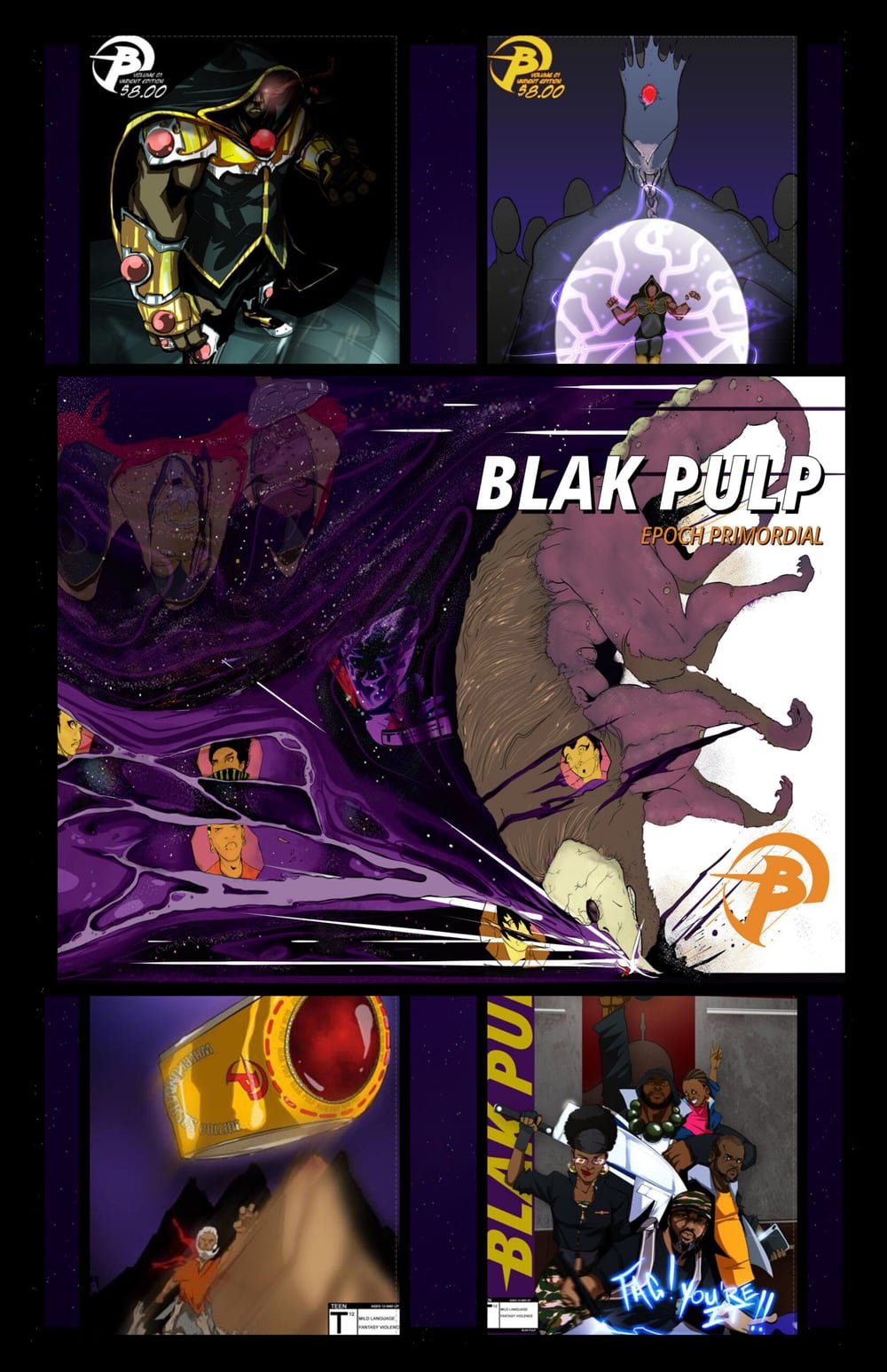 Blak Pulp books: pages and covers from the Epoch Primordial collection